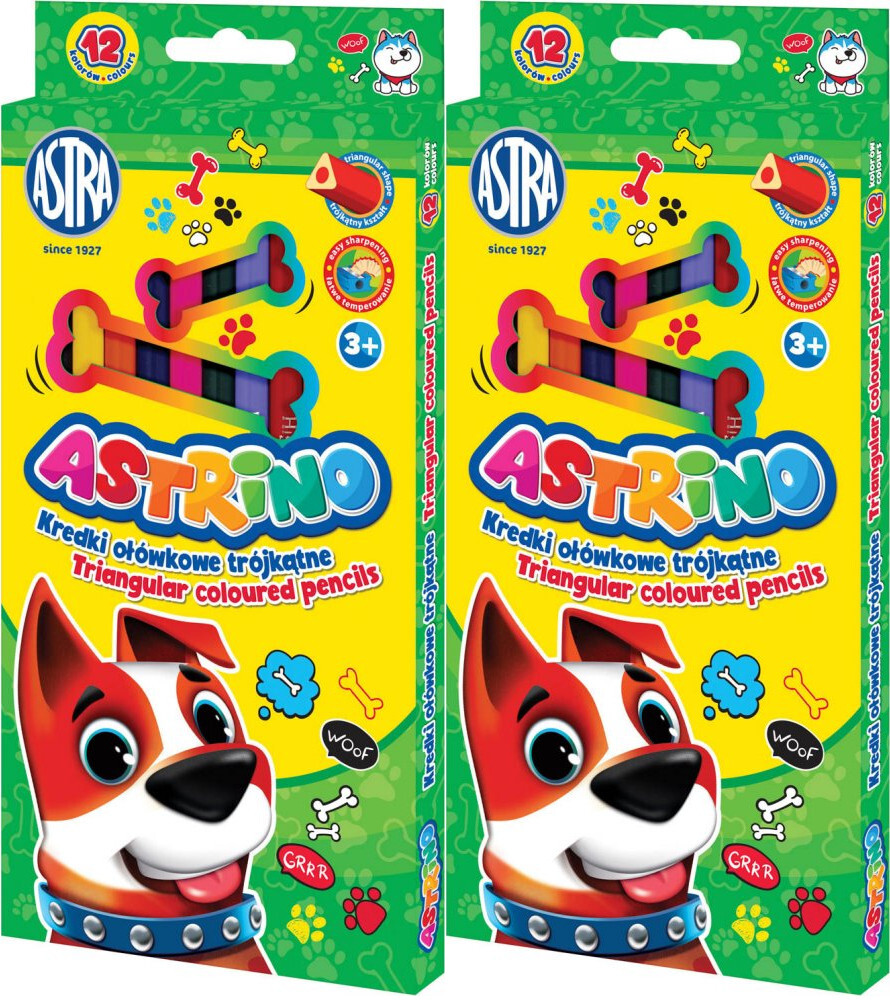 2x Kredki ołówkowe Astra Astrino, trójkątne, 12 sztuk, mix kolorów