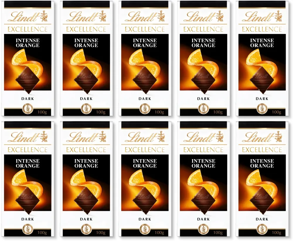 10x Czekolada Lindt Excellence Orange Intense, deserowa z pomarańczą, 100g