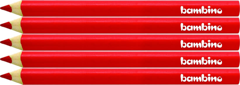 5x Kredki Bambino, w oprawie drewnianej, trójkątne, 12 sztuk, czerwony