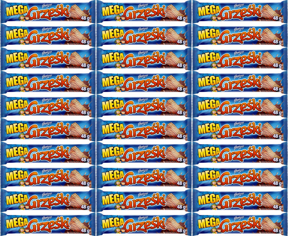 64x Wafelki Grześki Mega, w czekoladzie, kakaowy, 48g