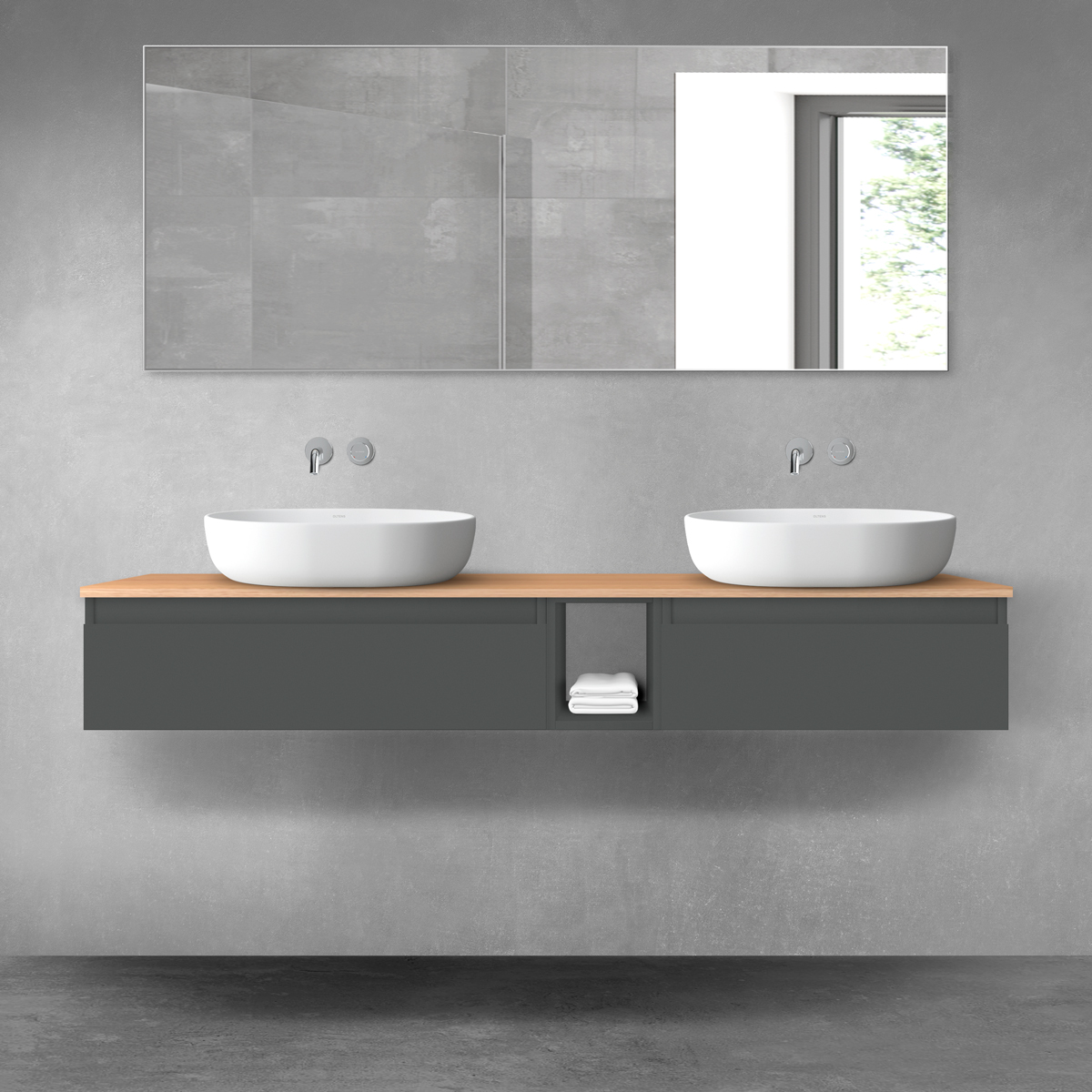 Oltens Vernal zestaw mebli łazienkowych 160 cm z blatem grafit mat/dąb 68654400 - Wysyłka w 24h