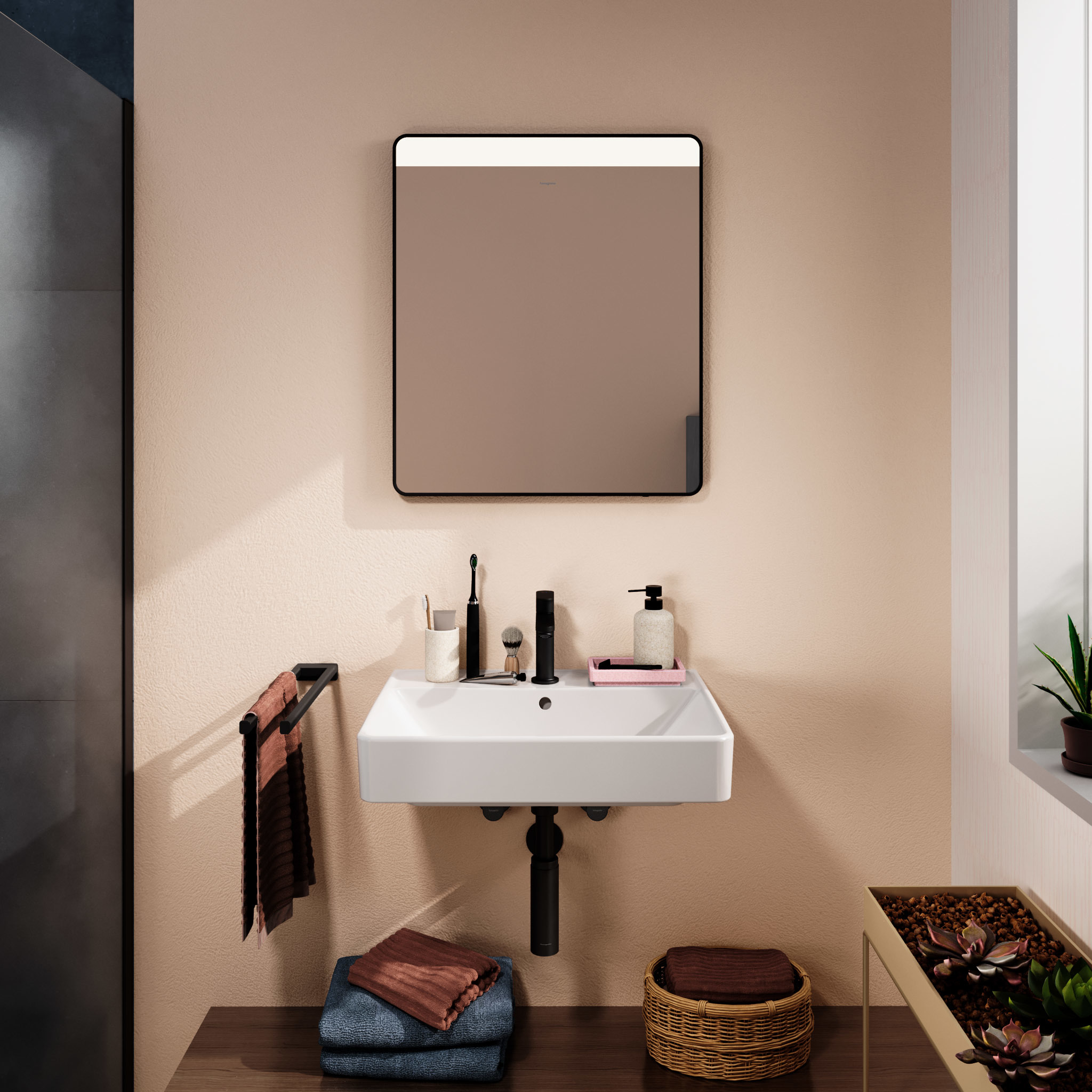 Hansgrohe Xarita Lite Q lustro 60x70 cm prostokątne z oświetleniem czarny mat 54970670