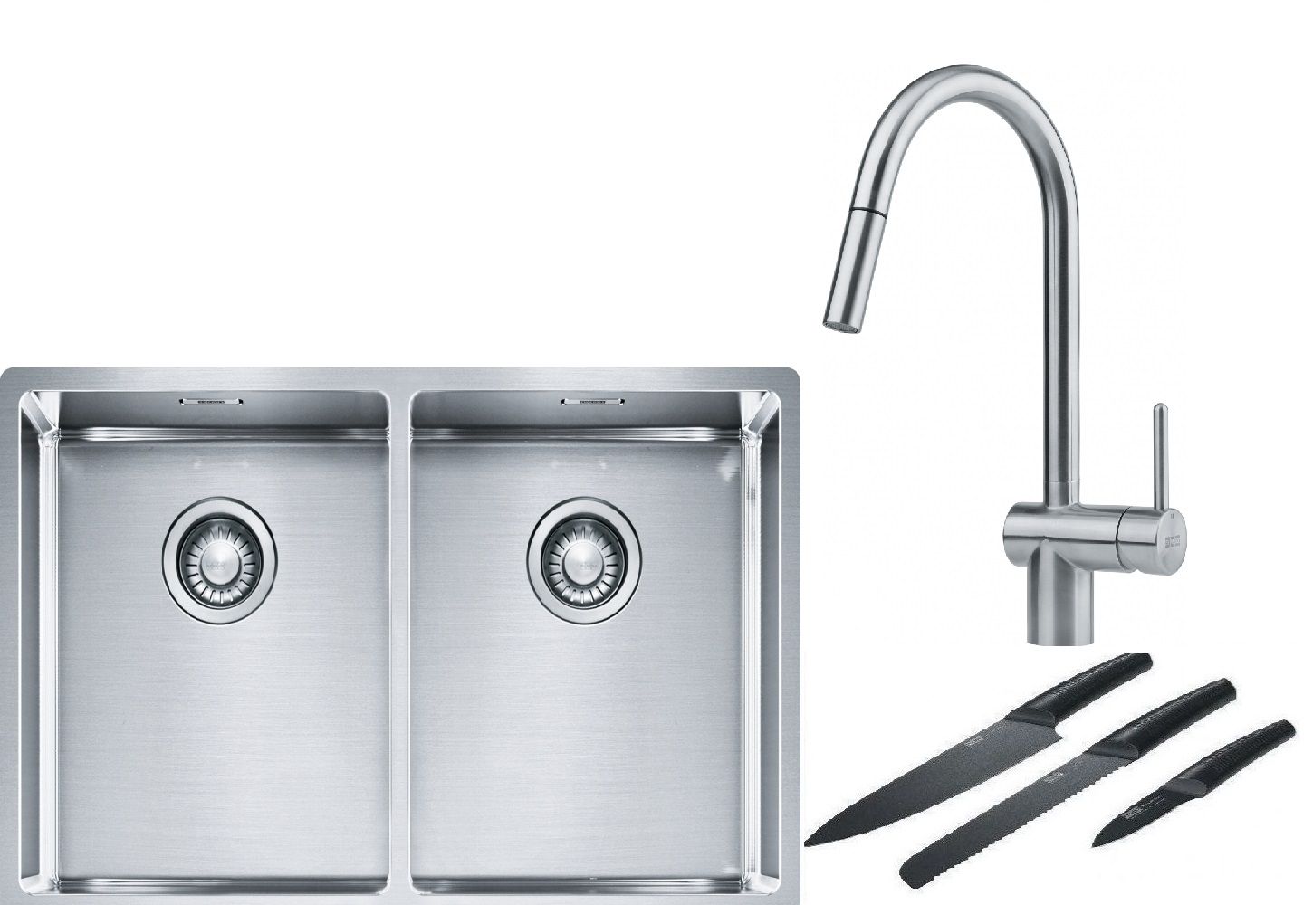 Franke Box BXX 220/120 34-34 zlewozmywak 74x45 cm stalowy z baterią kuchenną Leda Neo stal szlachetna i zestawem noży kuchennych ... - Wysyłka w 24h