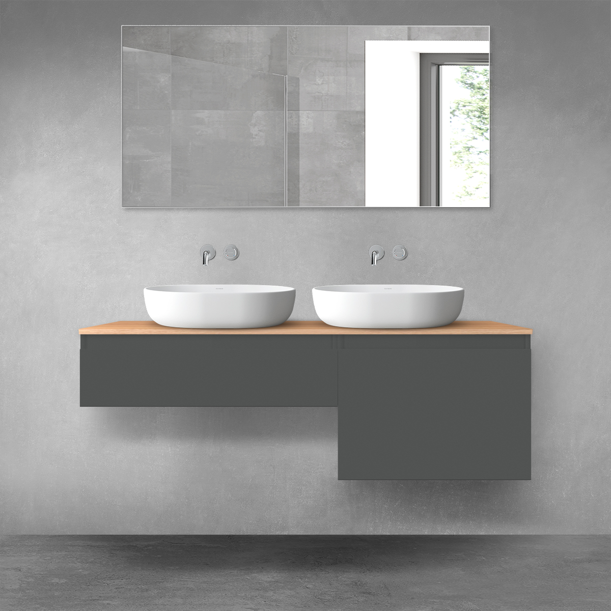 Oltens Vernal zestaw mebli łazienkowych 140 cm z blatem grafit mat/dąb 68309400 - Wysyłka w 24h