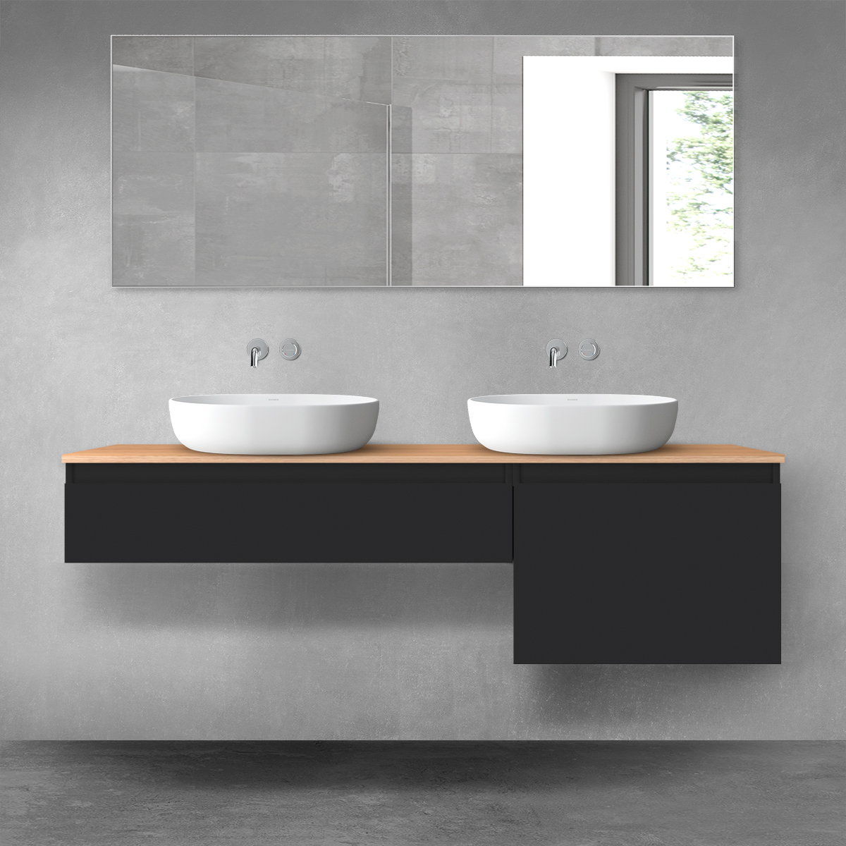 Oltens Vernal zestaw mebli łazienkowych 160 cm z blatem czarny mat/dąb 68344300 - Wysyłka w 24h