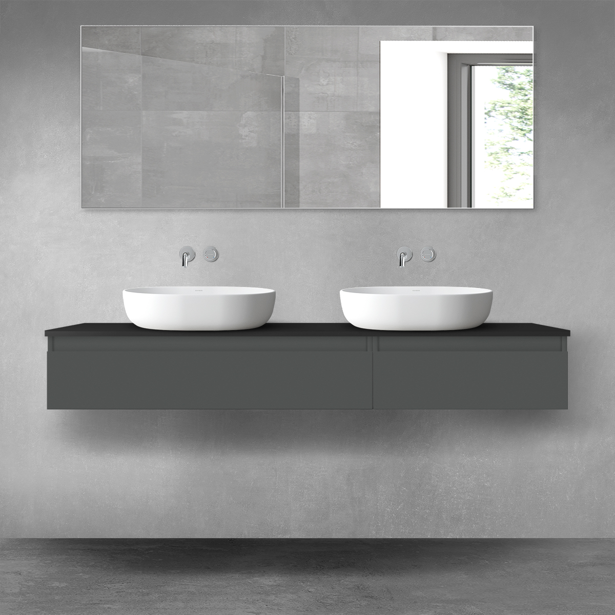 Oltens Vernal zestaw mebli łazienkowych 160 cm z blatem grafit mat/czarny mat 68358400 - Wysyłka w 24h
