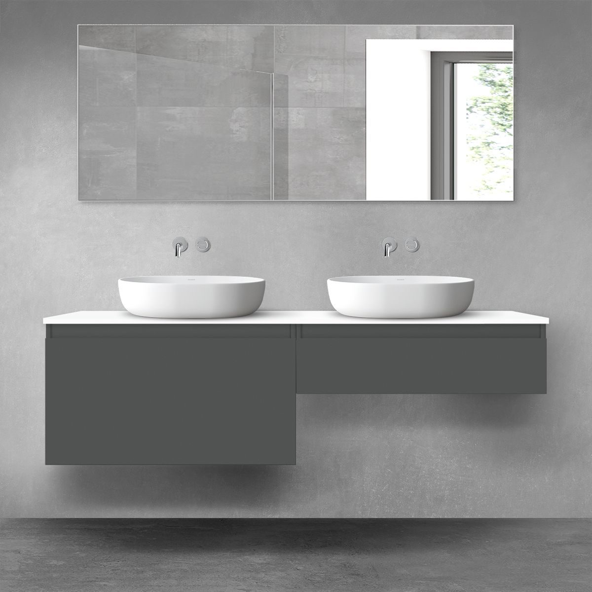 Oltens Vernal zestaw mebli łazienkowych 160 cm z blatem grafit mat/biały połysk 68371400 - Wysyłka w 24h