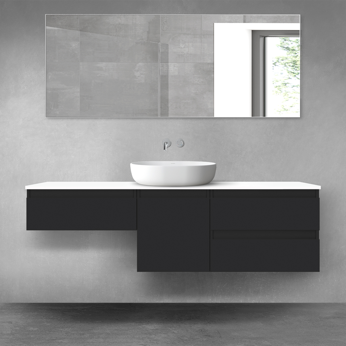 Oltens Vernal zestaw mebli łazienkowych 160 cm z blatem czarny mat/biały połysk 68428300 - Wysyłka w 24h