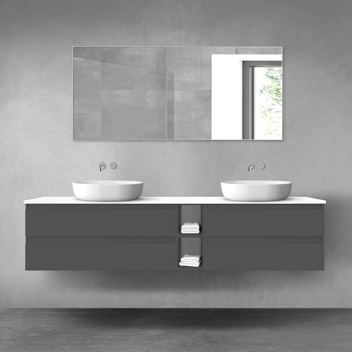 Oltens Vernal zestaw mebli łazienkowych 200 cm z blatem grafit mat/biały połysk 68643400 - Wysyłka w 24h