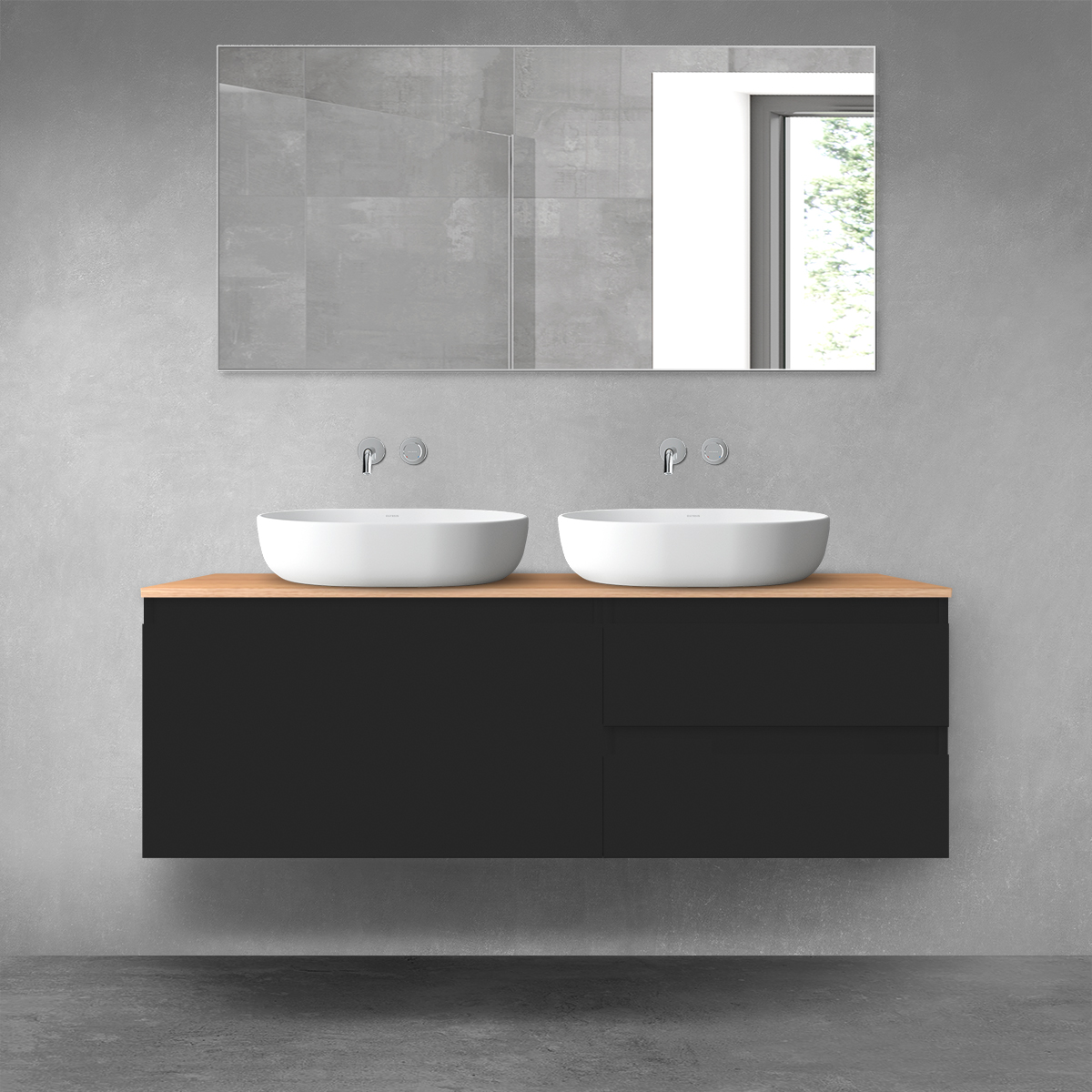 Oltens Vernal zestaw mebli łazienkowych 140 cm z blatem czarny mat/dąb 68297300 - Wysyłka w 24h