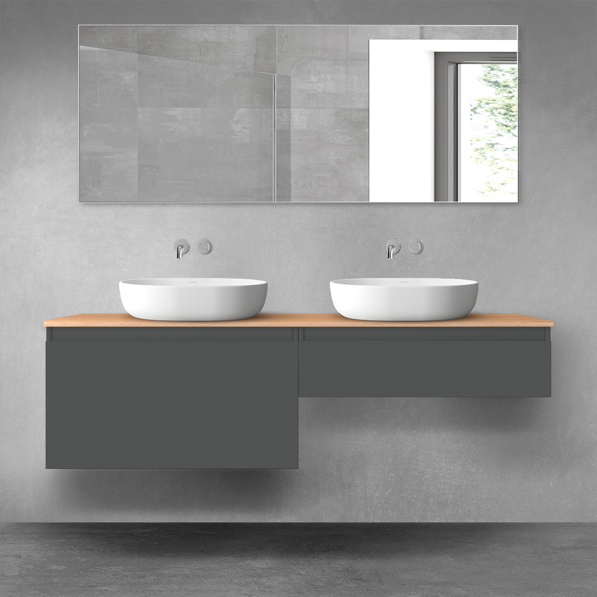 Oltens Vernal zestaw mebli łazienkowych 160 cm z blatem grafit mat/dąb 68370400 - Wysyłka w 24h