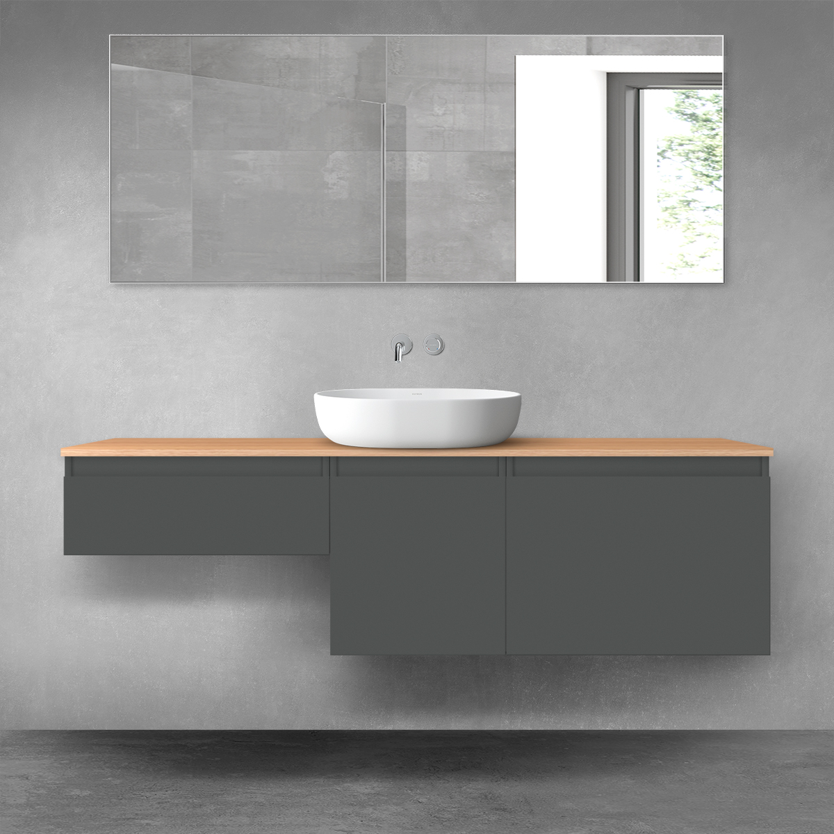 Oltens Vernal zestaw mebli łazienkowych 160 cm z blatem grafit mat/dąb 68434400 - Wysyłka w 24h