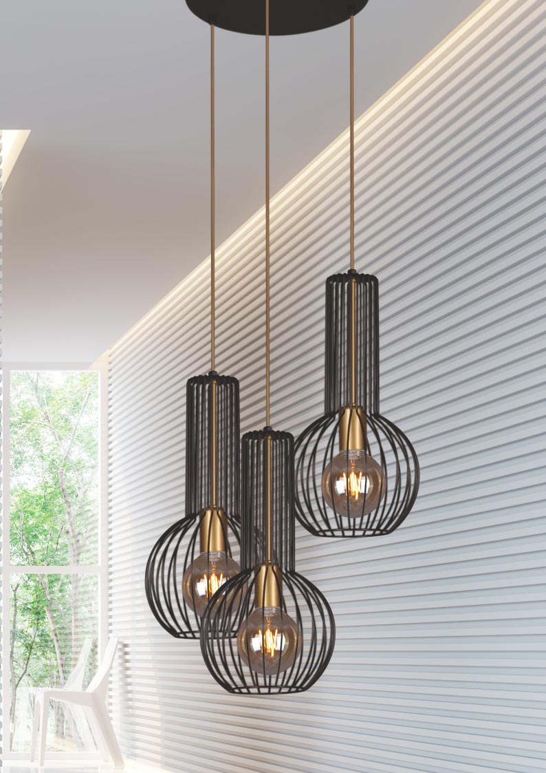 Kaja Arvi Black lampa wisząca 3x60W czarny/złoty K-4522