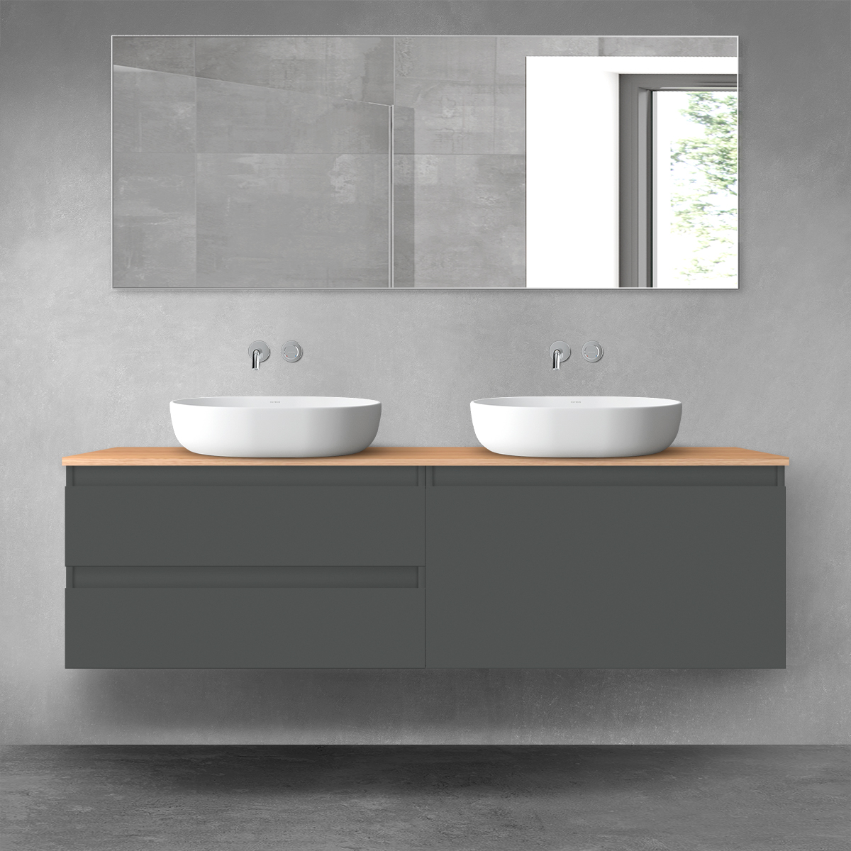 Oltens Vernal zestaw mebli łazienkowych 160 cm z blatem grafit mat/dąb 68364400 - Wysyłka w 24h