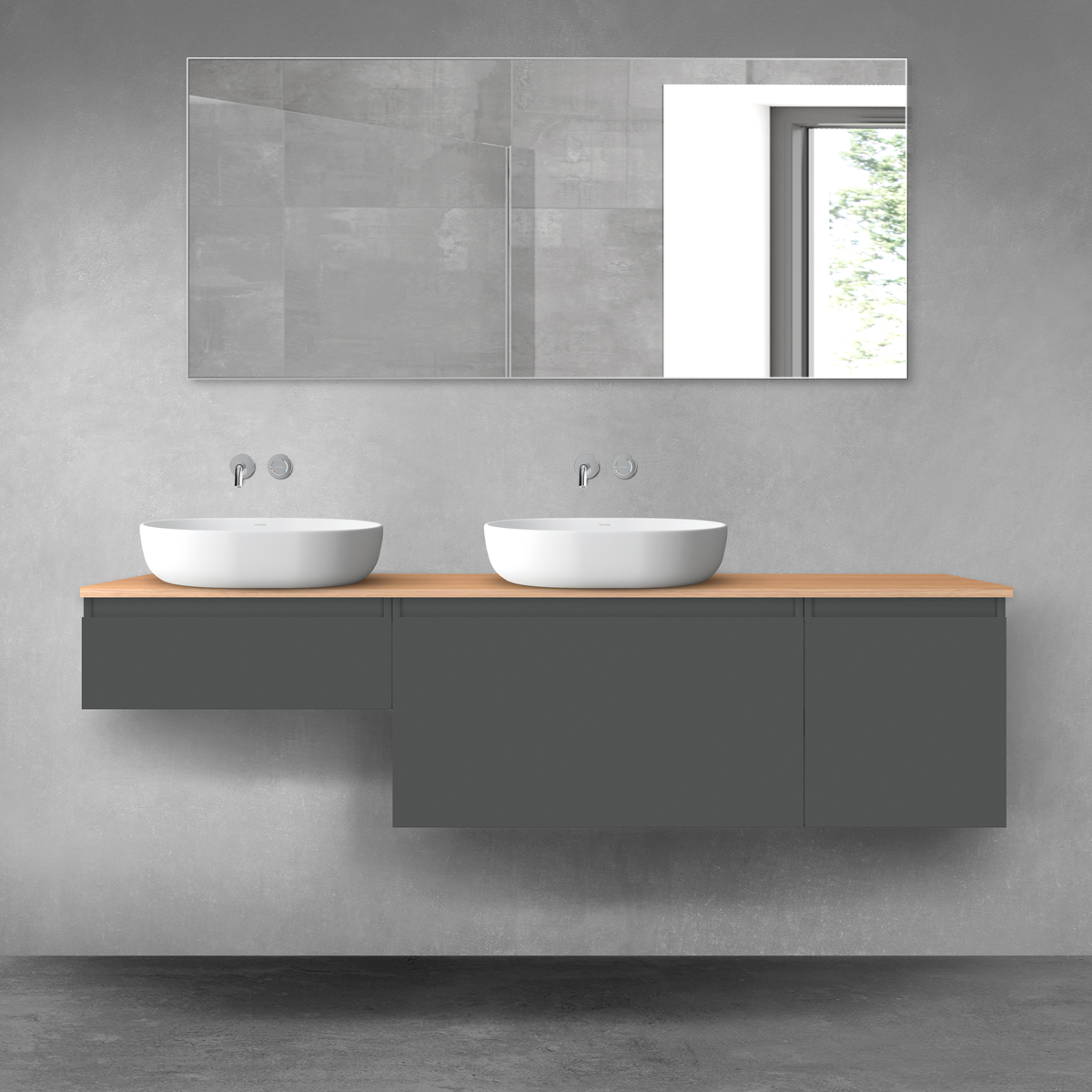 Oltens Vernal zestaw mebli łazienkowych 180 cm z blatem grafit mat/dąb 68529400 - Wysyłka w 24h