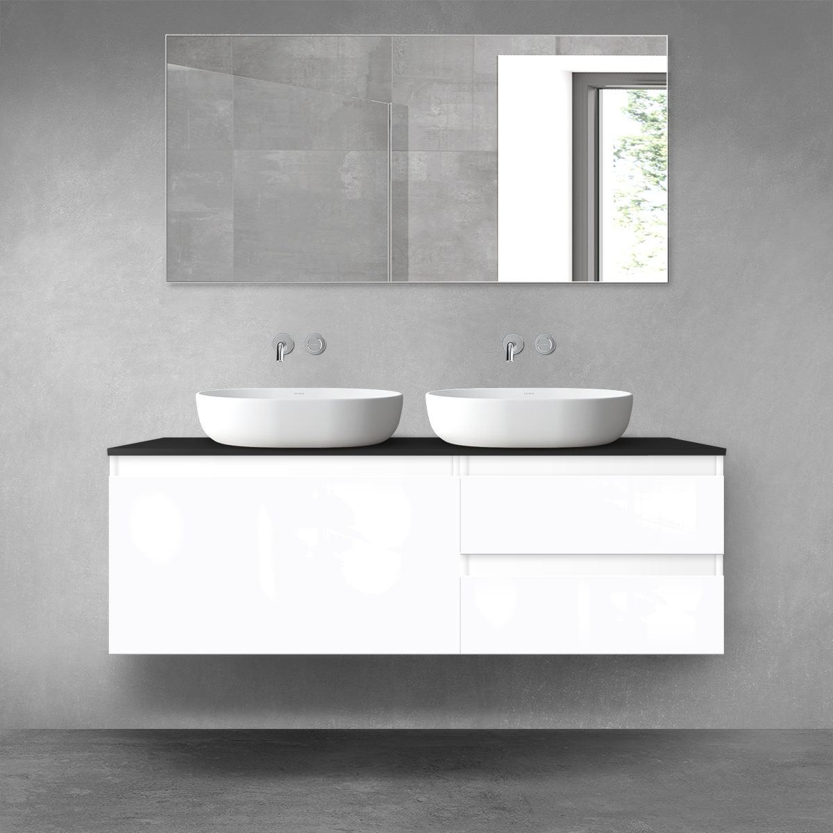 Oltens Vernal zestaw mebli łazienkowych 140 cm z blatem biały połysk/czarny mat 68298000 - Wysyłka w 24h