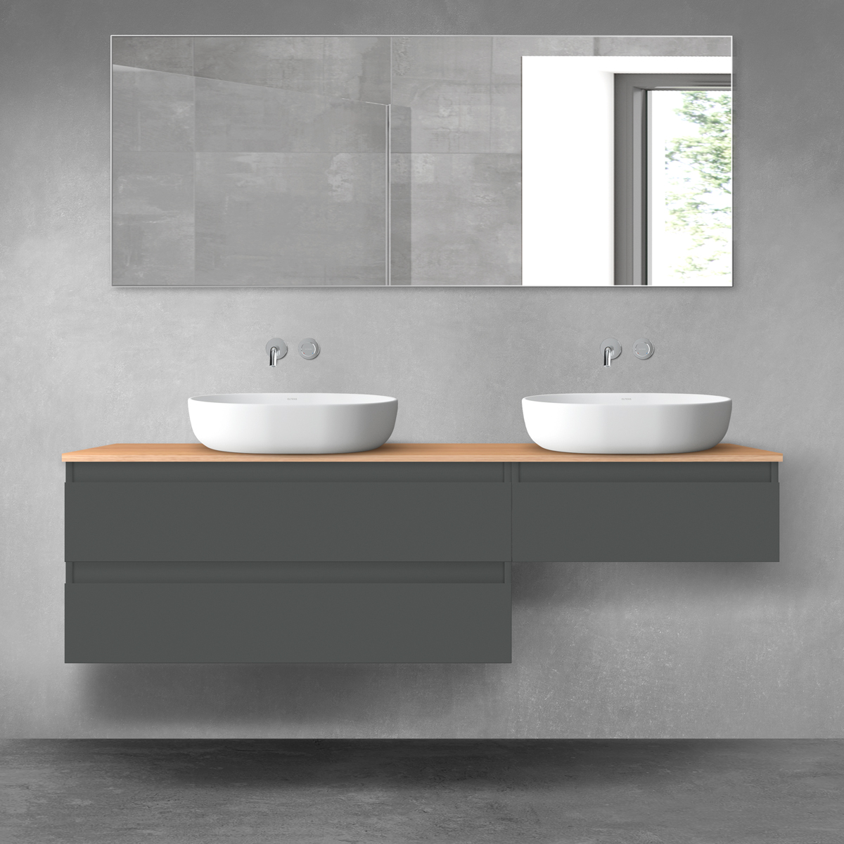 Oltens Vernal zestaw mebli łazienkowych 160 cm z blatem grafit mat/dąb 68348400 - Wysyłka w 24h