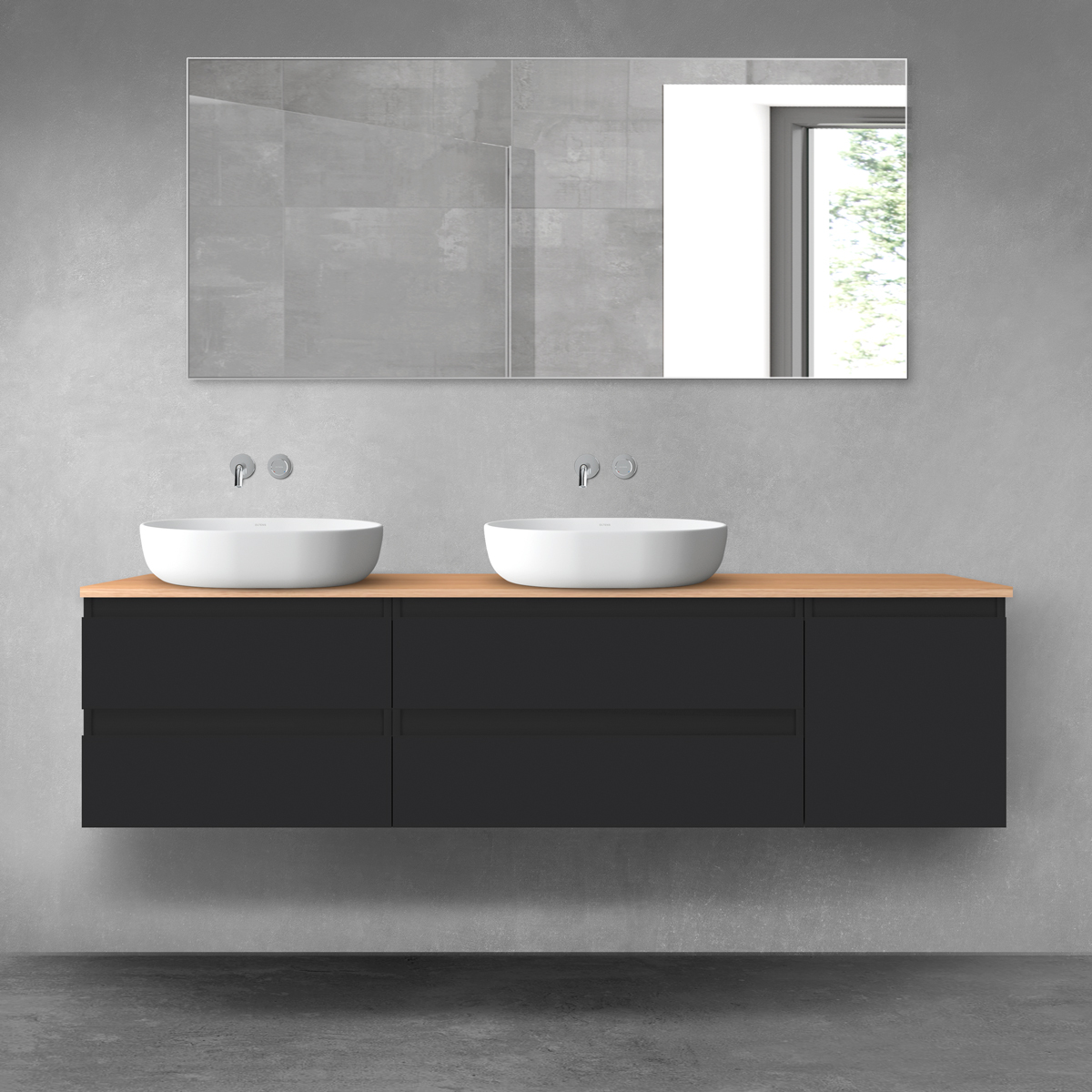 Oltens Vernal zestaw mebli łazienkowych 180 cm z blatem czarny mat/dąb 68522300 - Wysyłka w 24h