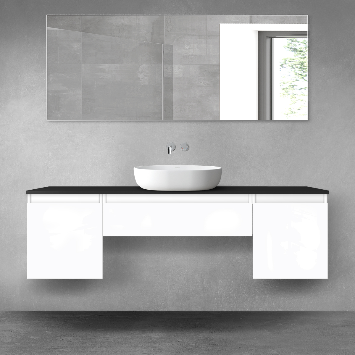 Oltens Vernal zestaw mebli łazienkowych 160 cm z blatem biały połysk/czarny mat 68395000 - Wysyłka w 24h