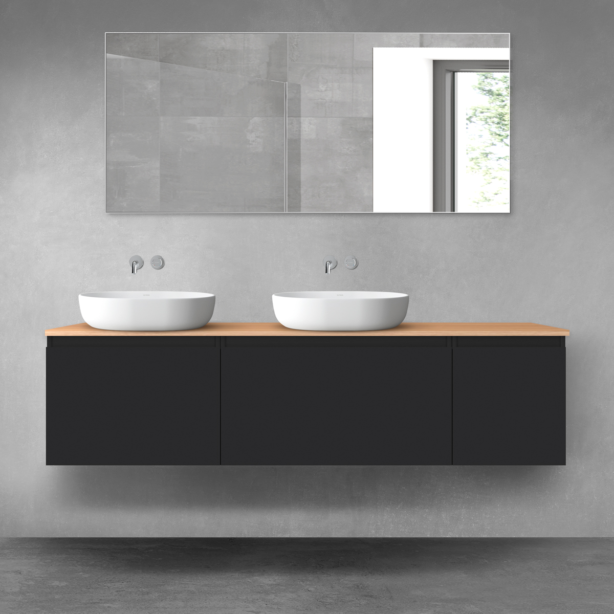 Oltens Vernal zestaw mebli łazienkowych 180 cm z blatem czarny mat/dąb 68530300 - Wysyłka w 24h