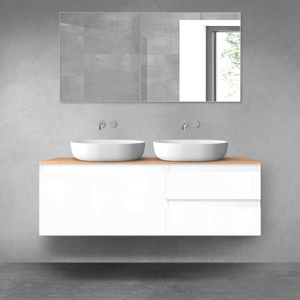 Oltens Vernal zestaw mebli łazienkowych 140 cm z blatem biały połysk/dąb 68297000 - Wysyłka w 24h