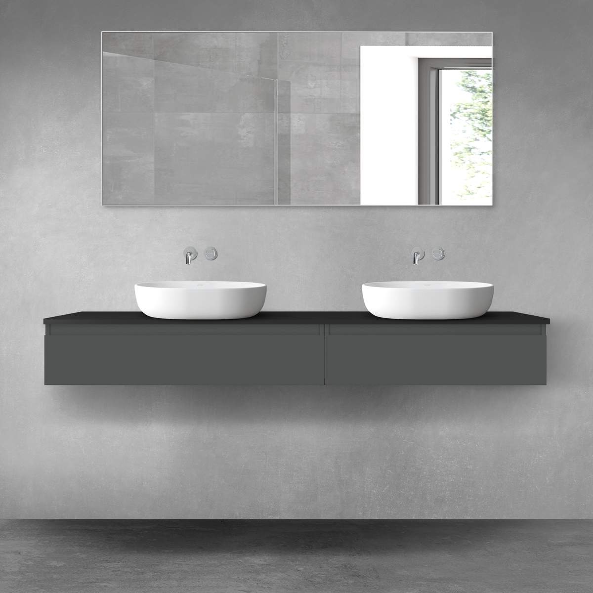 Oltens Vernal zestaw mebli łazienkowych 180 cm z blatem grafit mat/czarny mat 68583400 - Wysyłka w 24h