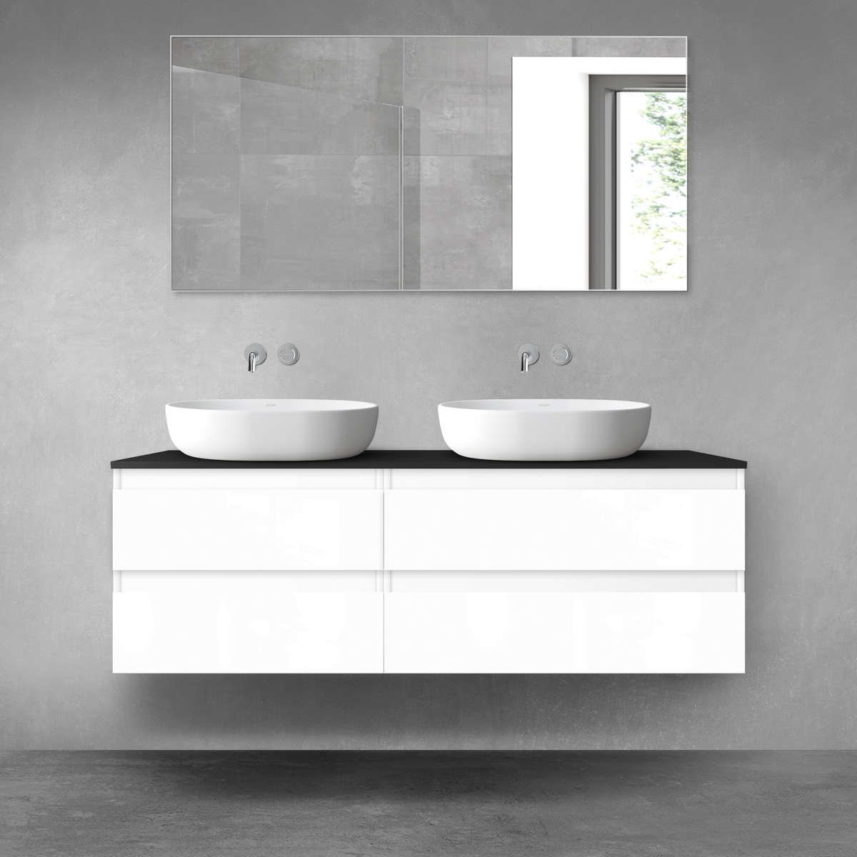 Oltens Vernal zestaw mebli łazienkowych 140 cm z blatem biały połysk/czarny mat 68258000 - Wysyłka w 24h