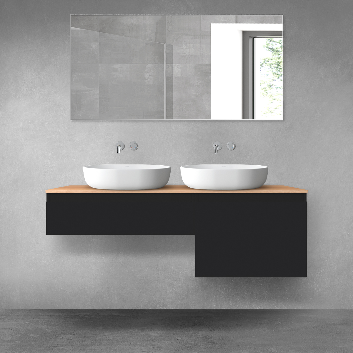 Oltens Vernal zestaw mebli łazienkowych 140 cm z blatem czarny mat/dąb 68309300 - Wysyłka w 24h