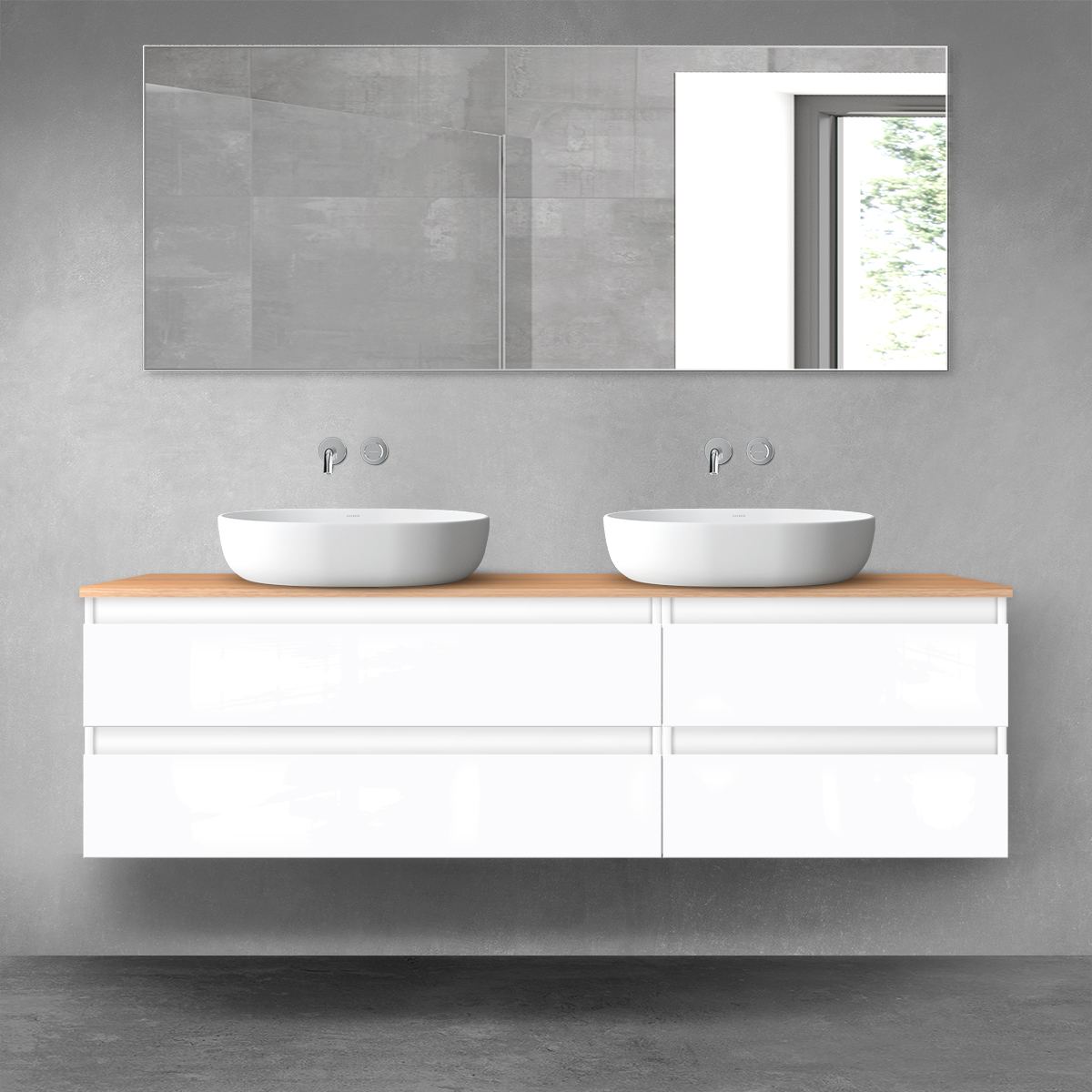 Oltens Vernal zestaw mebli łazienkowych 160 cm z blatem biały połysk/dąb 68336000 - Wysyłka w 24h