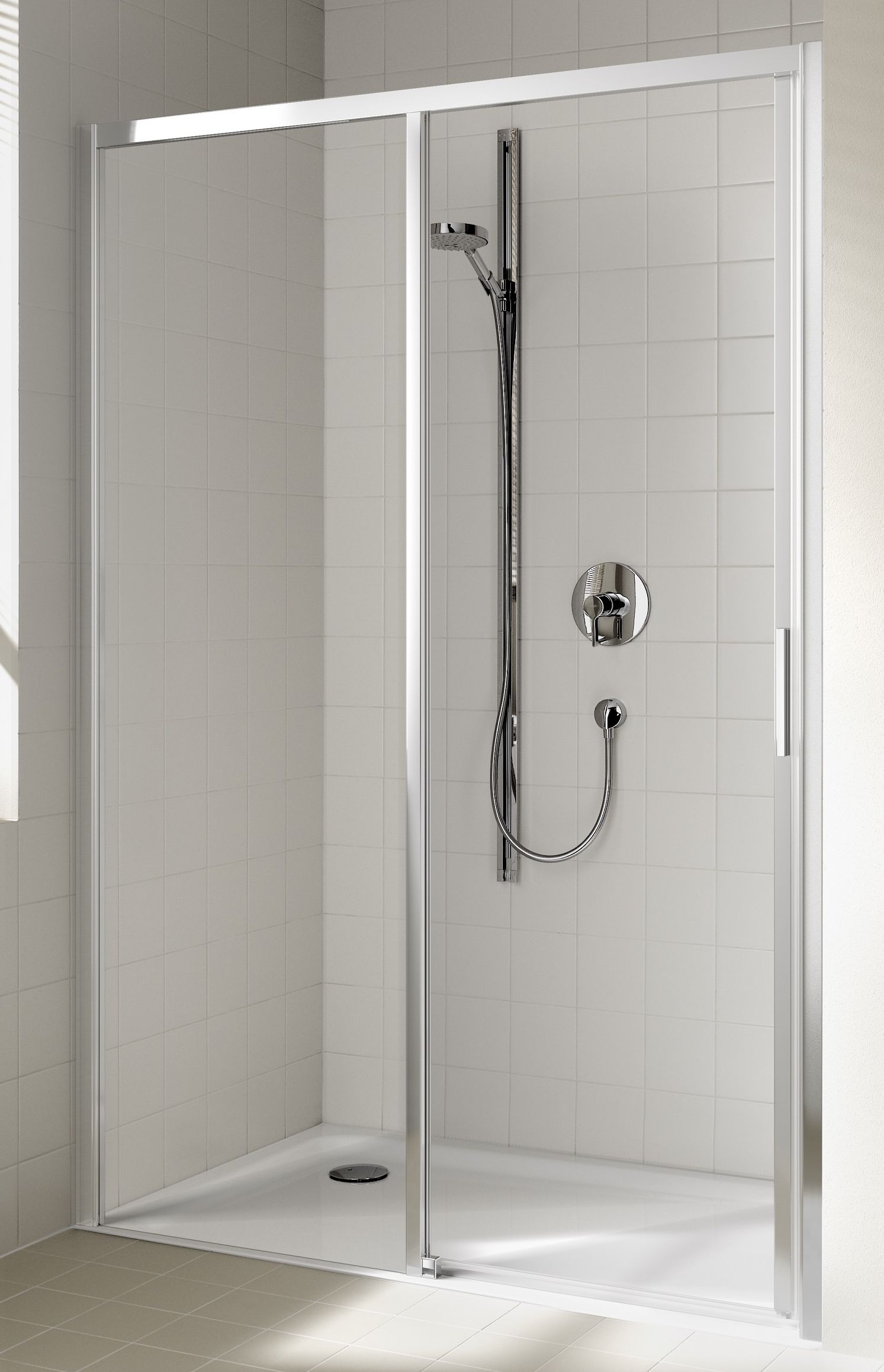 Kermi Cada XS drzwi prysznicowe 135 cm rozsuwane srebrny połysk/szkło przezroczyste CKD2L13520VPK