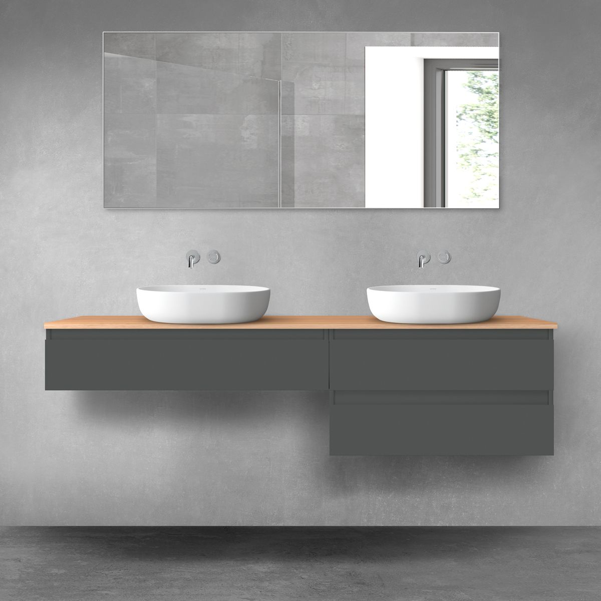 Oltens Vernal zestaw mebli łazienkowych 180 cm z blatem grafit mat/dąb 68562400 - Wysyłka w 24h