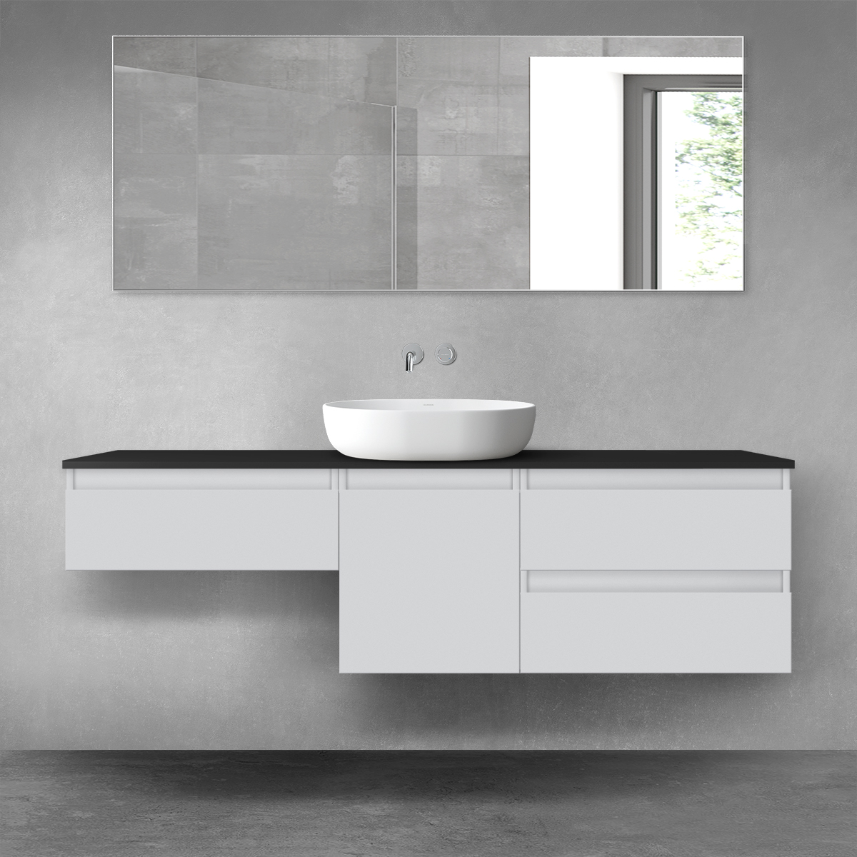Oltens Vernal zestaw mebli łazienkowych 160 cm z blatem szary mat/czarny mat 68429700 - Wysyłka w 24h