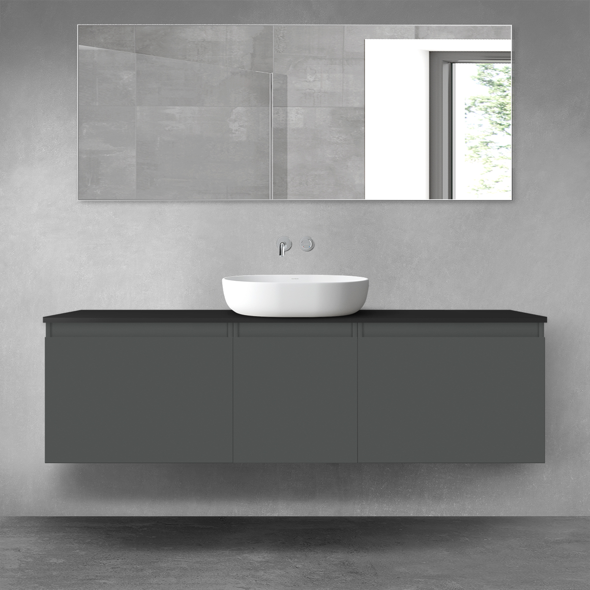 Oltens Vernal zestaw mebli łazienkowych 160 cm z blatem grafit mat/czarny mat 68418400 - Wysyłka w 24h
