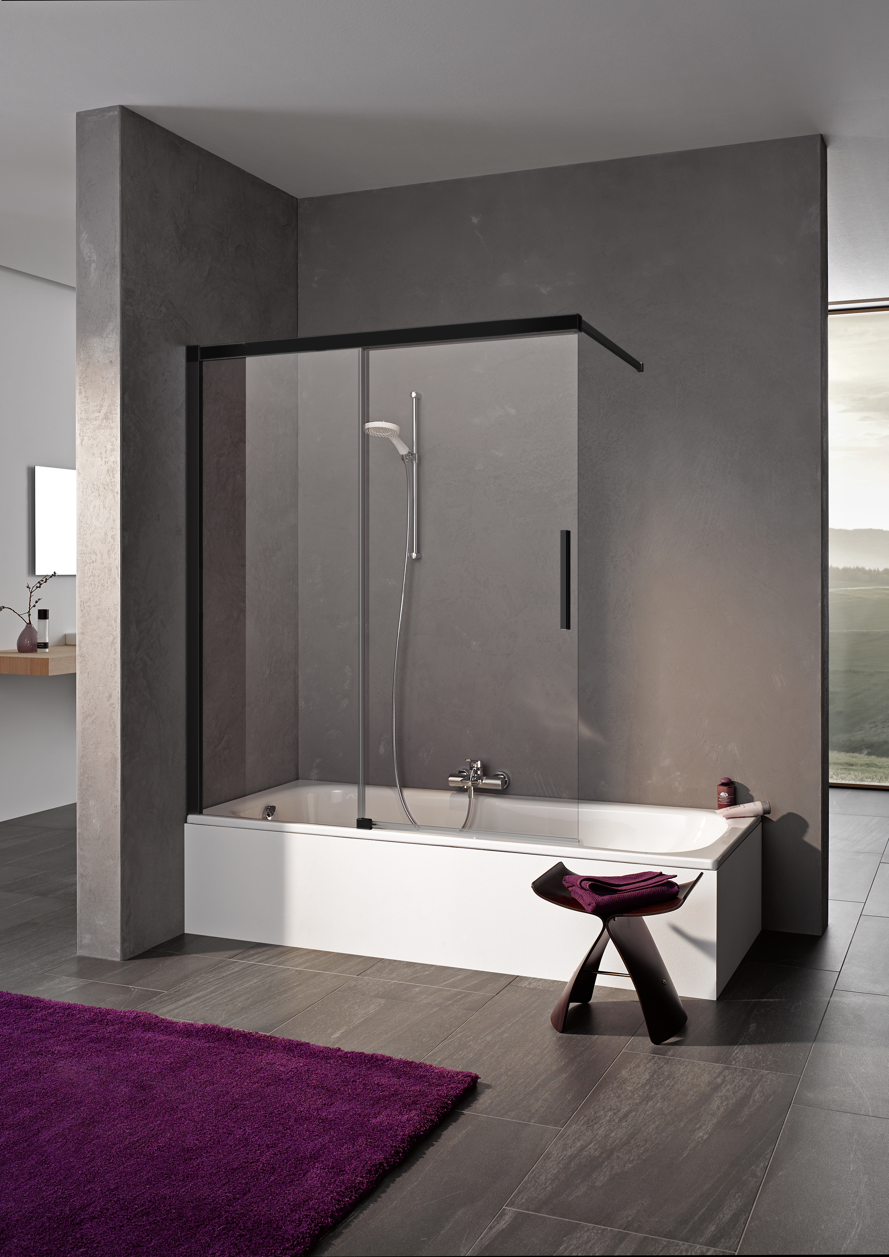 Kermi Nica parawan nawannowy 100 cm lewy dwuczęściowy czarny soft/szkło przezroczyste NIH2L100153PK