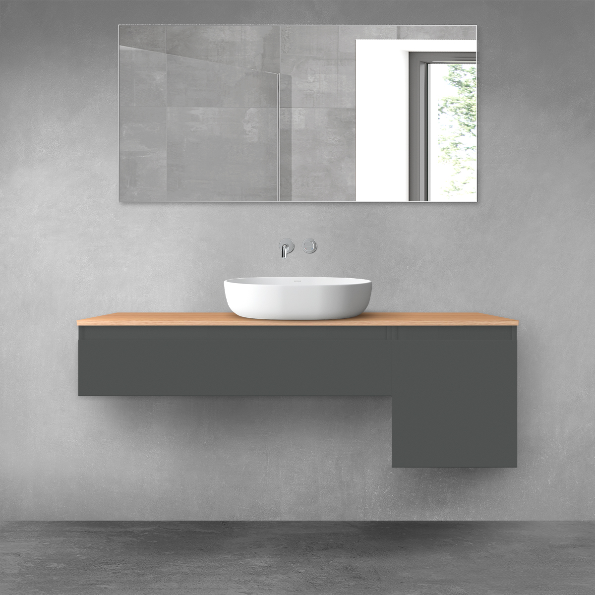 Oltens Vernal zestaw mebli łazienkowych 140 cm z blatem grafit mat/dąb 68283400 - Wysyłka w 24h