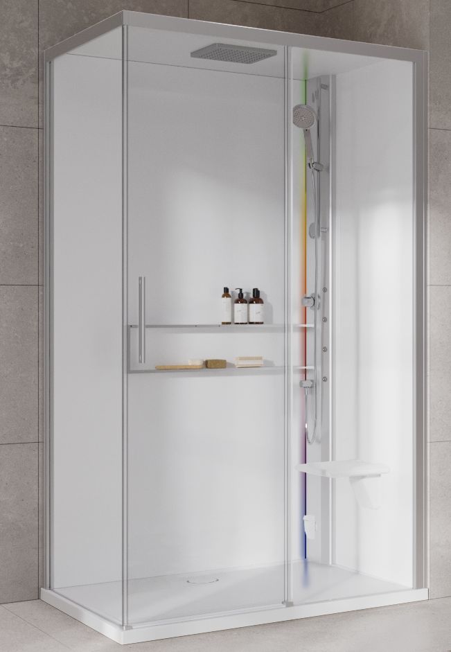 Novellini Glax 2 2.0 2P kabina z hydromasażem 120x90 cm parowa z brodzikiem prawa srebrna G222P299DM5-1BB