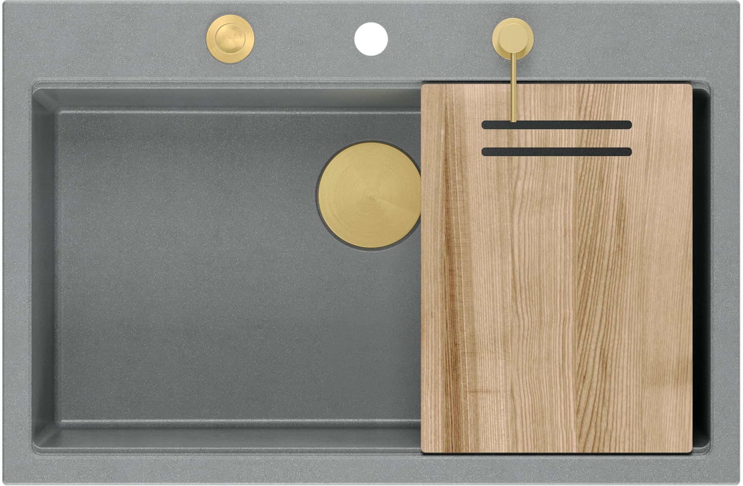 Quadron Marc 110 zlewozmywak 76x50 cm GraniteQ silver stone/elementy złote HQM7650U5_PVDG1 - Wysyłka w 24h