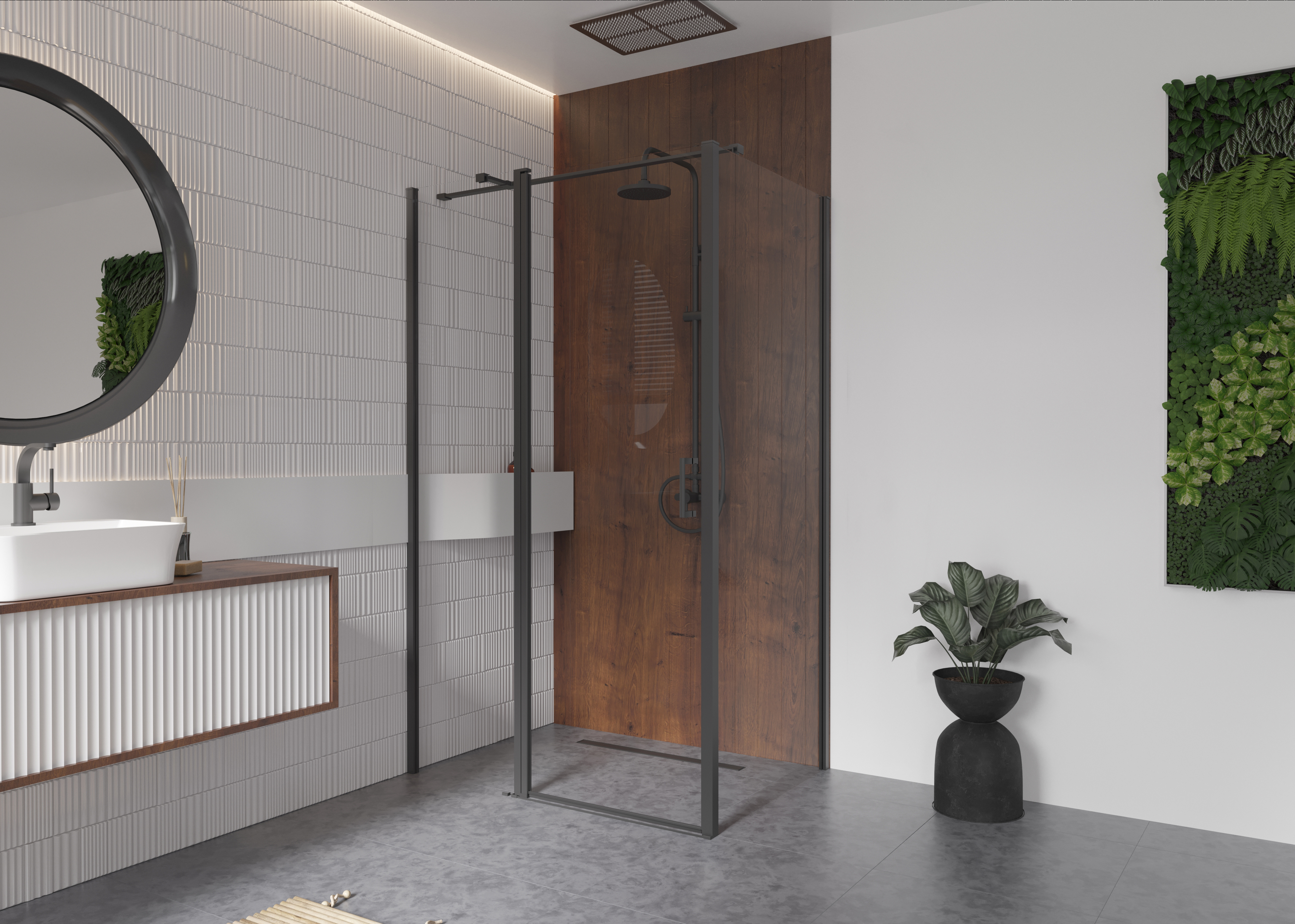 Besco Exo-CH Black ścianka prysznicowa 90 cm boczna czarny mat/szkło przezroczyste PCH-9B-190C
