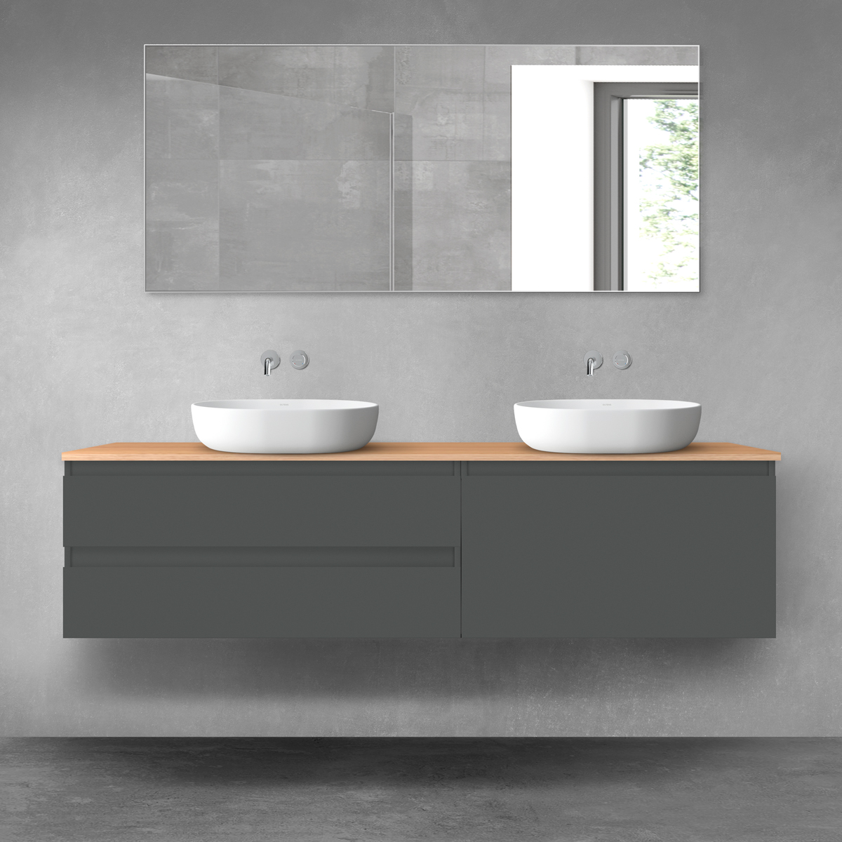 Oltens Vernal zestaw mebli łazienkowych 180 cm z blatem grafit mat/dąb 68567400 - Wysyłka w 24h