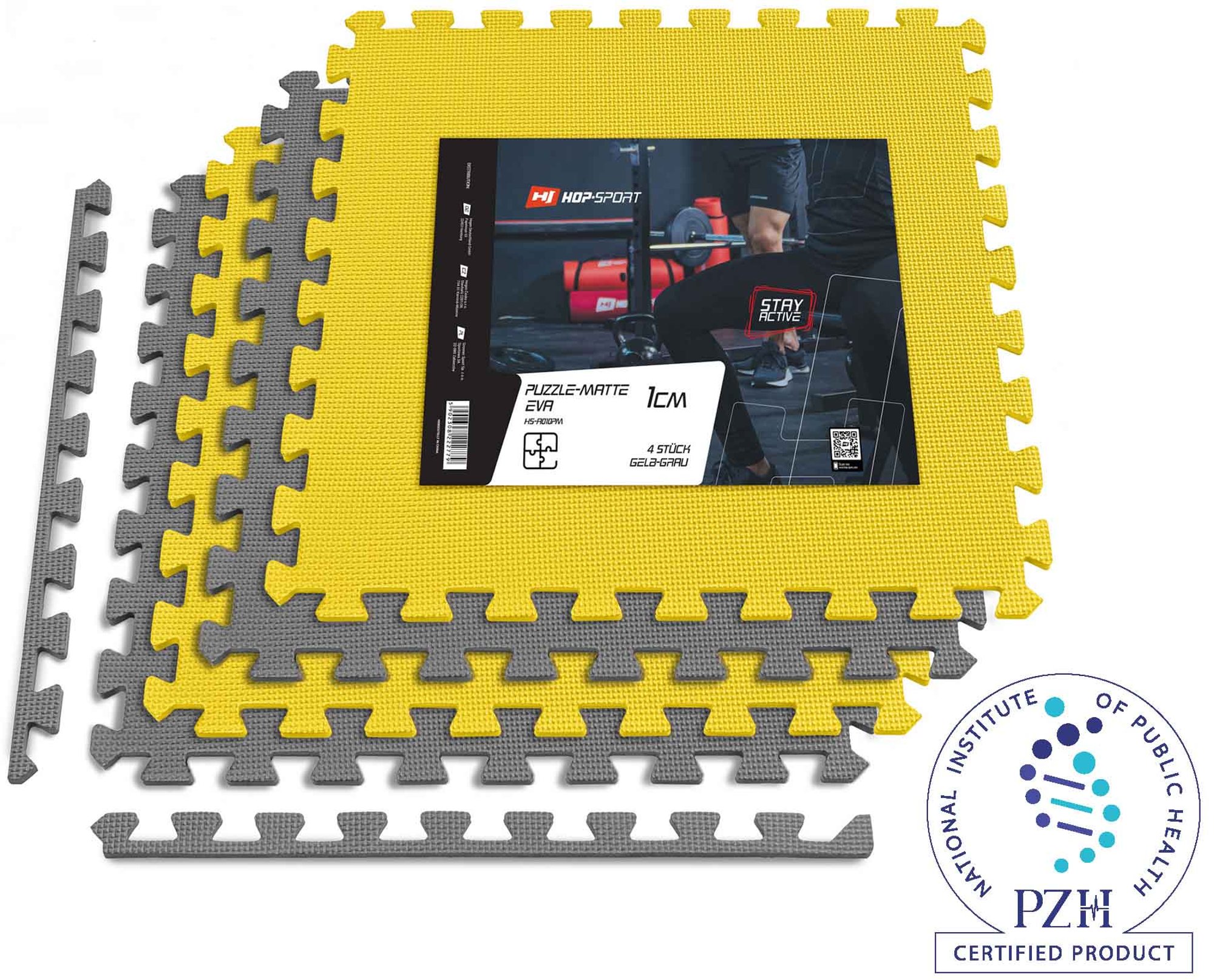 Mata puzzle EVA 1cm szaro/żółta - 4 sztuki