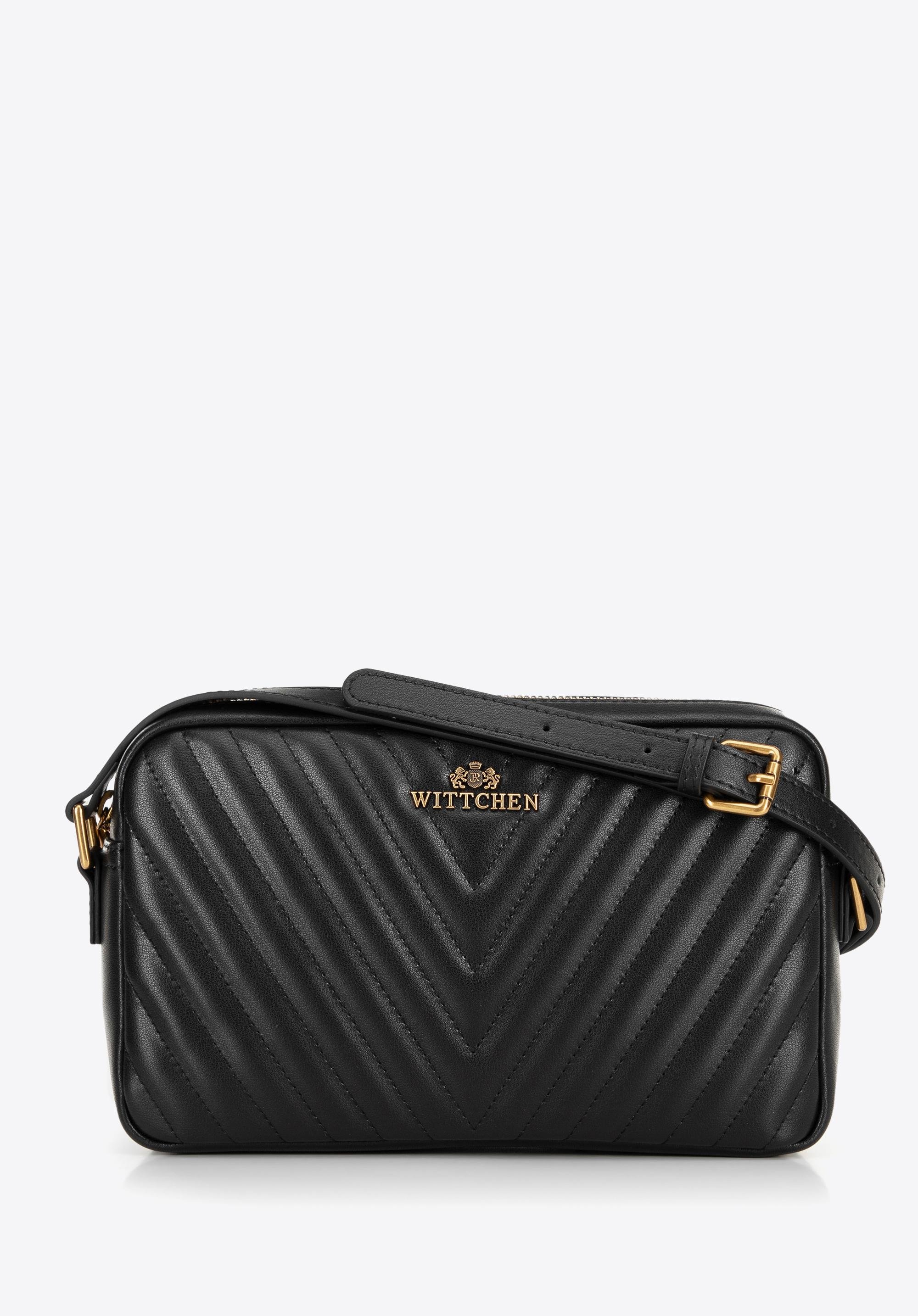 Damska torebka crossbody ze skóry w przeszycia czarna