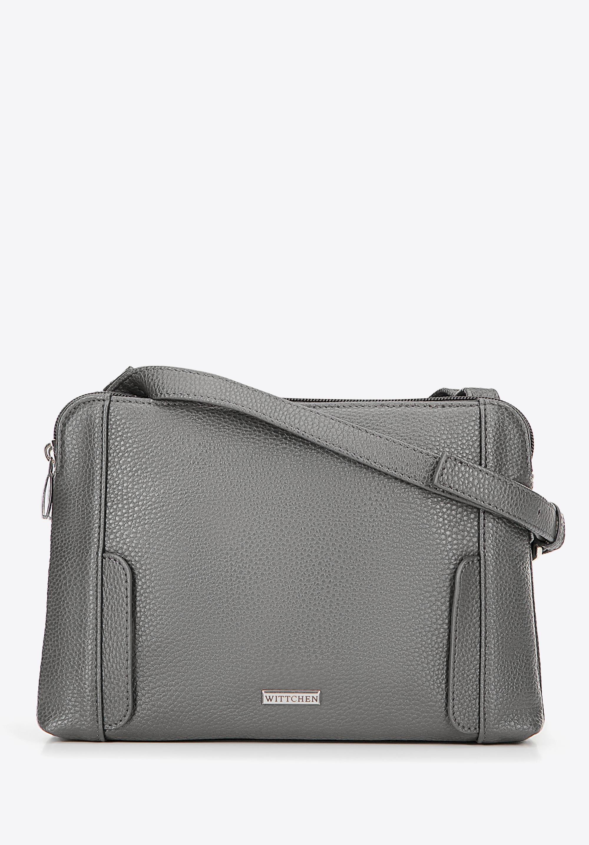 Damska torebka crossbody dwukomorowa szaro - srebrna