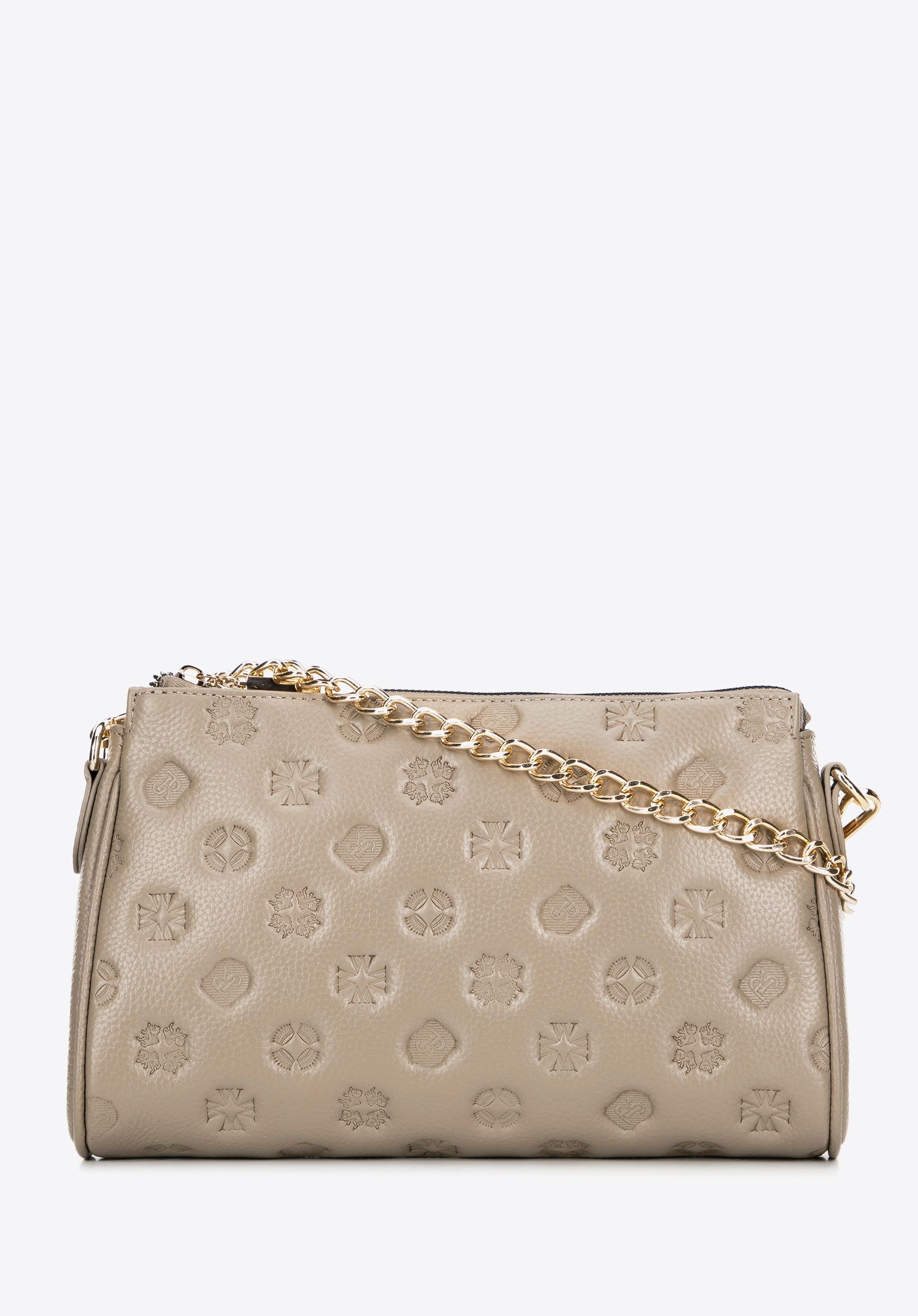 Torebka crossbody skórzana w tłoczenie beżowa