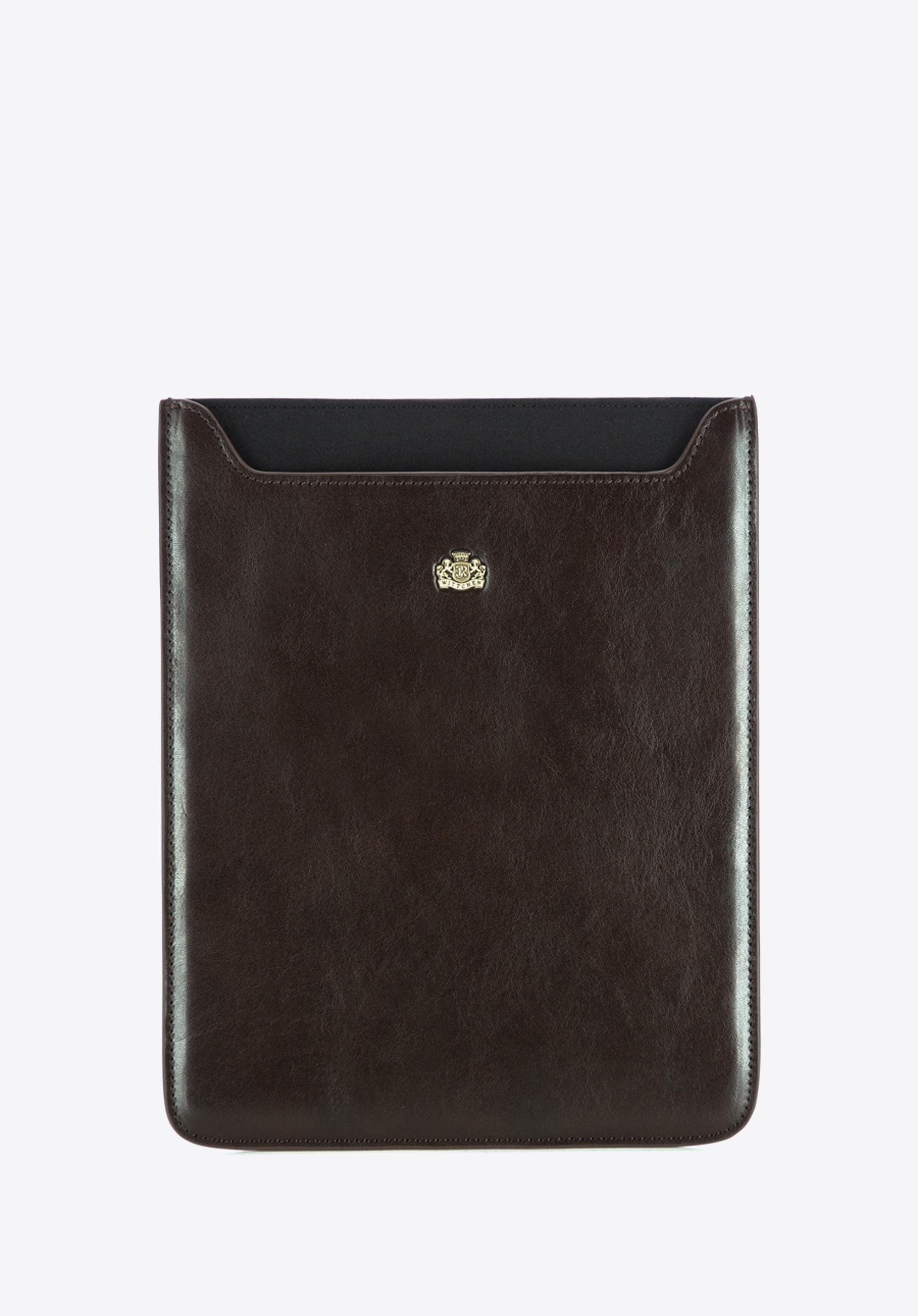 Etui na tablet skórzane z herbem ciemny brąz
