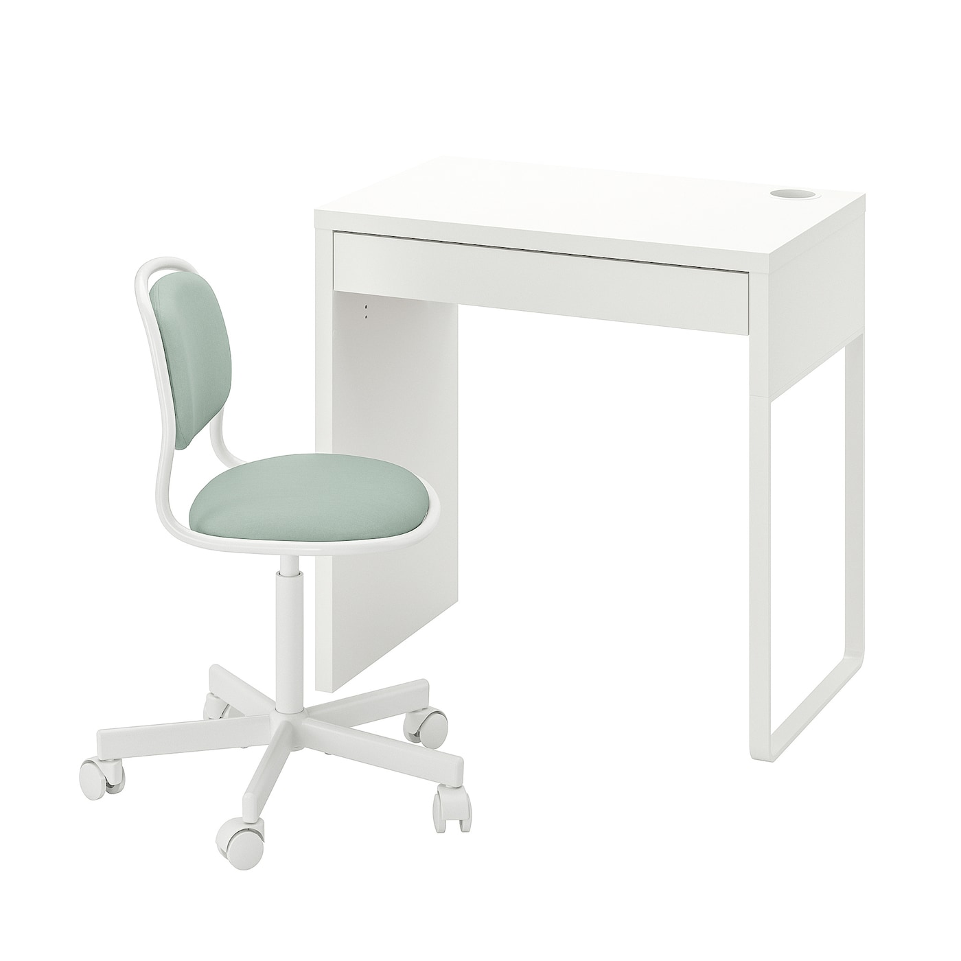 IKEA MICKE/ÖRFJÄLL biurko i krzesło, biały/jasnozielony