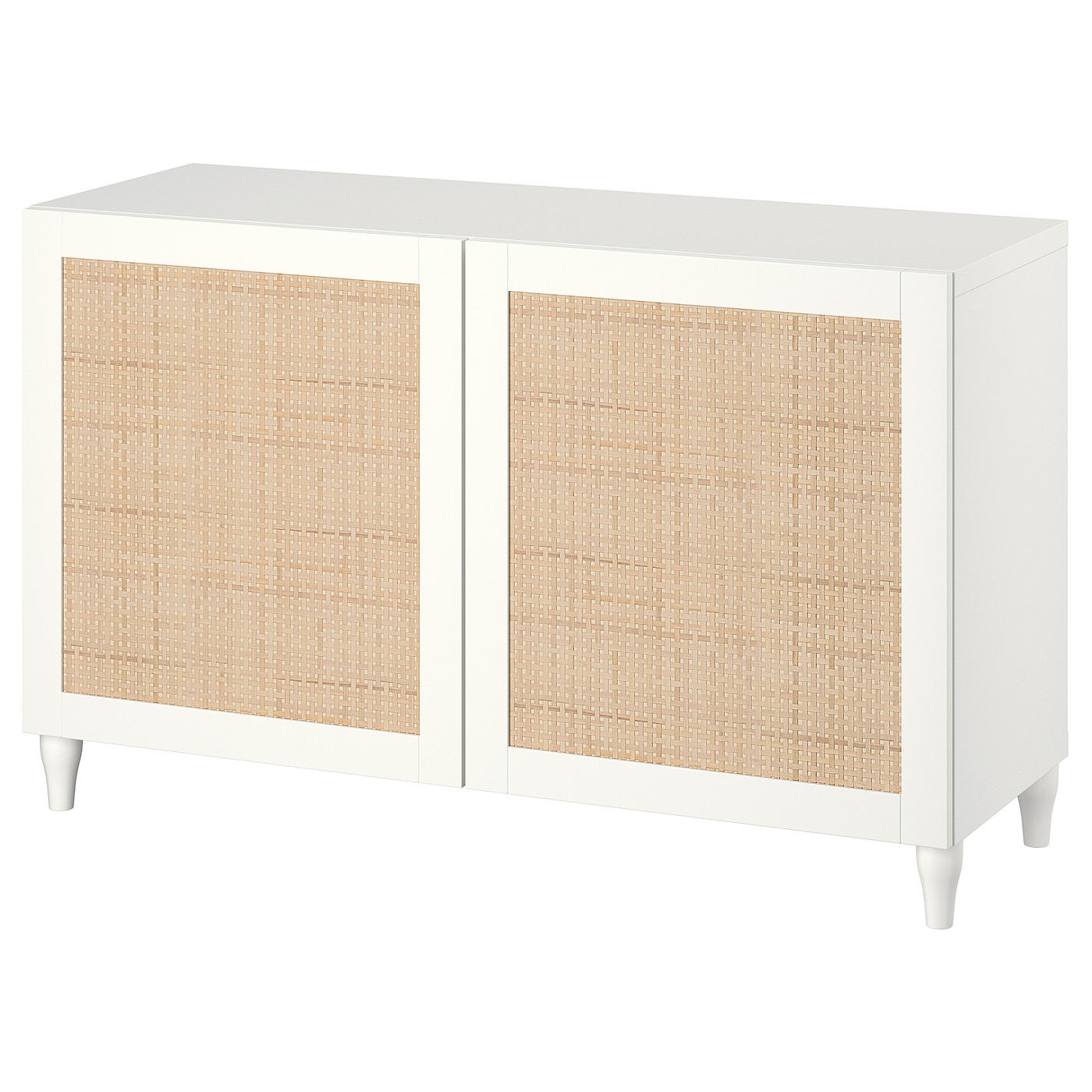 IKEA BESTÅ kombinacja z drzwiami, biały Studsviken/Kabbarp/biały wyplatana topola, 120x42x74 cm