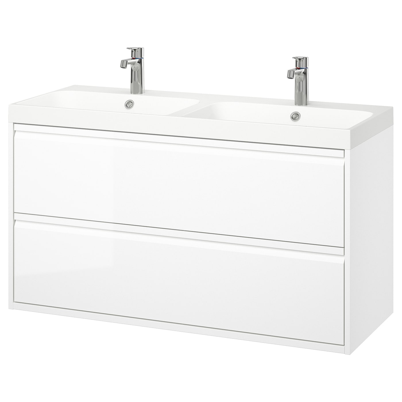 IKEA ÄNGSJÖN / BACKSJÖN szaf umyw z szufladami/umyw/baterie, połysk biały, 120x48x69 cm