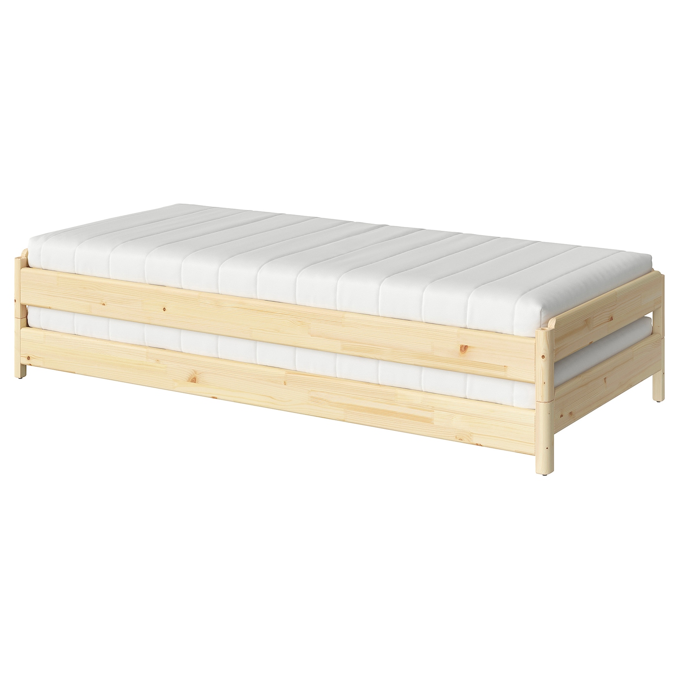 IKEA UTÅKER łóżko sztaplowane z 2 materacami, sosna/Åfjäll twardy, 80x200 cm