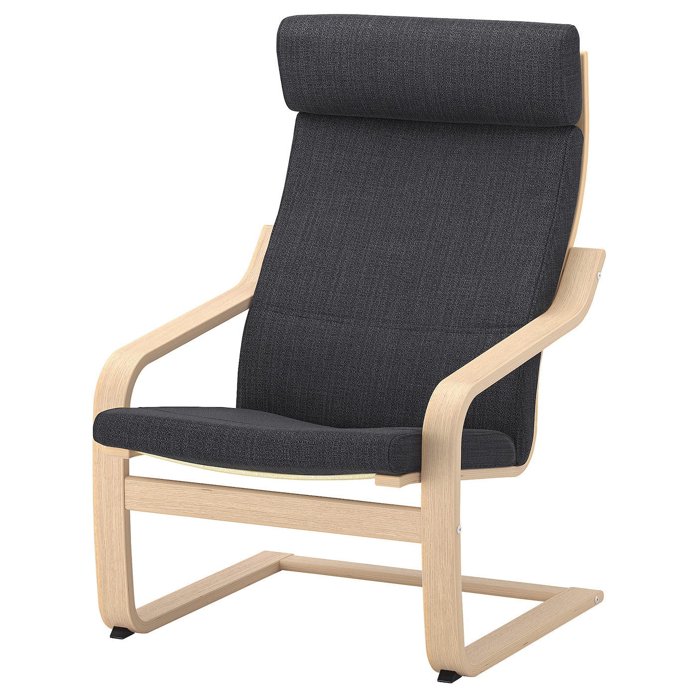 IKEA POÄNG fotel, okleina dębowa bejcowana na biało/Hillared antracyt, Szerokość: 68 cm