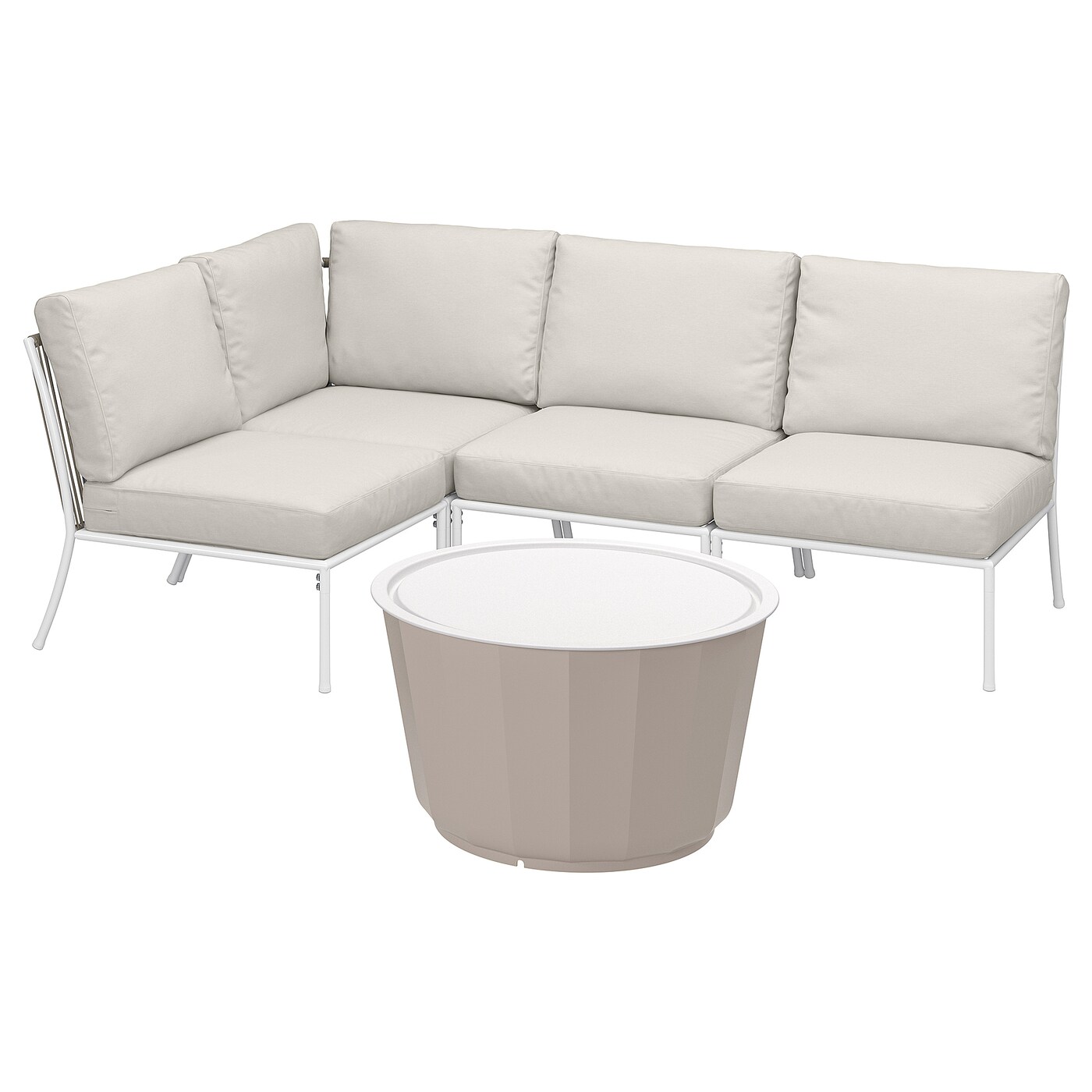 IKEA SEGERÖN / LÅGASKÄR 3-osobowy zestaw mebli, zewnętrzne biały/beżowy/Frösön/Duvholmen beżowy, Głębokość: 124 cm